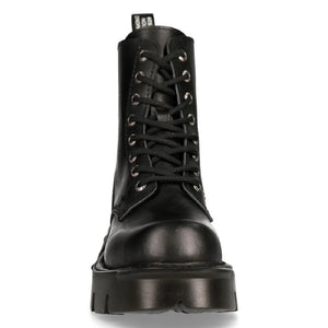 New Rock M-MILI084N-S Unisex Metallic Black 100% Leather Platform Military Boots - New Rock - 4
