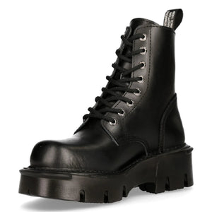 New Rock M-MILI084N-S Unisex Metallic Black 100% Leather Platform Military Boots - New Rock - 5