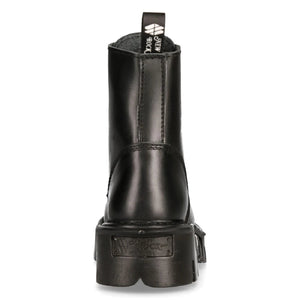 New Rock M-MILI084N-S Unisex Metallic Black 100% Leather Platform Military Boots - New Rock - 6