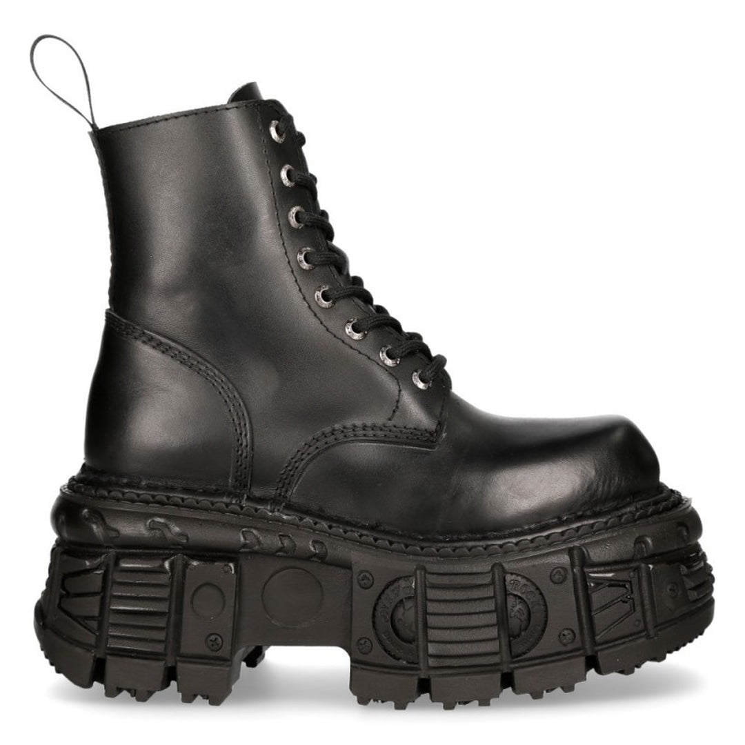 New Rock M-MILI084N-S5 Unisex Black 100% Leather Platform Military Boots - New Rock - 1