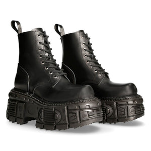 New Rock M-MILI084N-S5 Unisex Black 100% Leather Platform Military Boots - New Rock - 2