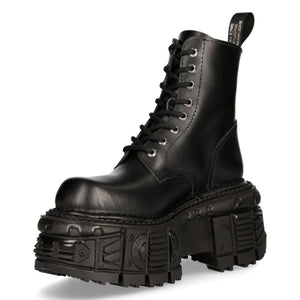 New Rock M-MILI084N-S5 Unisex Black 100% Leather Platform Military Boots - New Rock - 3