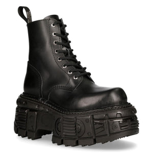 New Rock M-MILI084N-S5 Unisex Black 100% Leather Platform Military Boots - New Rock - 4