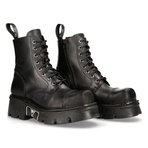 NEW ROCK M-NEWMILI083-S19 COMBAT BOOTS Black Leather Military Biker Shoes - New Rock - 2