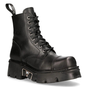 NEW ROCK M-NEWMILI083-S19 COMBAT BOOTS Black Leather Military Biker Shoes - New Rock - 3