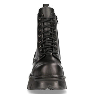 NEW ROCK M-NEWMILI083-S19 COMBAT BOOTS Black Leather Military Biker Shoes - New Rock - 4