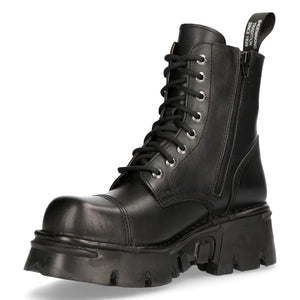 NEW ROCK M-NEWMILI083-S19 COMBAT BOOTS Black Leather Military Biker Shoes - New Rock - 5