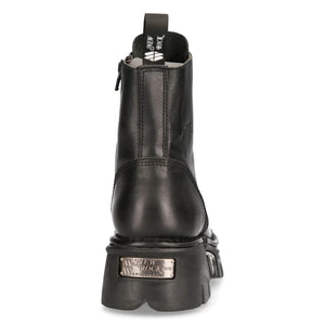 NEW ROCK M-NEWMILI083-S19 COMBAT BOOTS Black Leather Military Biker Shoes - New Rock - 6