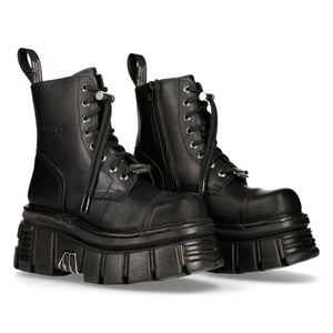 NEW ROCK M-NEWMILI083-S21 TOWER COMBAT BOOTS Black Leather Platform Biker Shoes - New Rock - 2