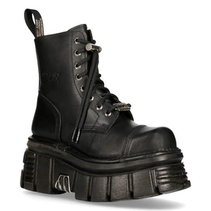 NEW ROCK M-NEWMILI083-S21 TOWER COMBAT BOOTS Black Leather Platform Biker Shoes - New Rock - 3