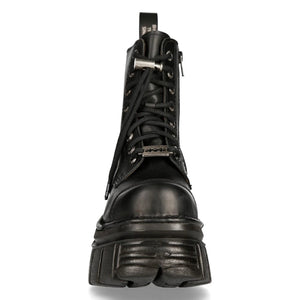 NEW ROCK M-NEWMILI083-S21 TOWER COMBAT BOOTS Black Leather Platform Biker Shoes - New Rock - 4