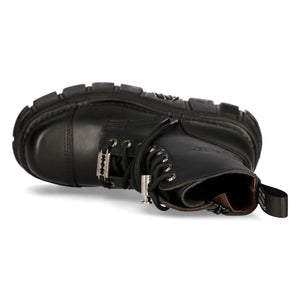 NEW ROCK M-NEWMILI083-S21 TOWER COMBAT BOOTS Black Leather Platform Biker Shoes - New Rock - 8