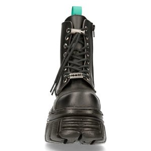 NEW ROCK M-NEWMILI083-VS2 VEGAN BOOTS Combat Black Leather Platform Biker Shoes - New Rock - 4
