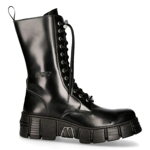 New Rock M-WALL027N-C2 Boots Black Leather Wall Rock Biker Mid-Calf Tower Boots - New Rock - 1