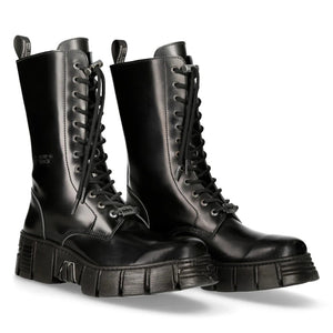 New Rock M-WALL027N-C2 Boots Black Leather Wall Rock Biker Mid-Calf Tower Boots - New Rock - 2