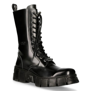 New Rock M-WALL027N-C2 Boots Black Leather Wall Rock Biker Mid-Calf Tower Boots - New Rock - 3