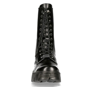 New Rock M-WALL027N-C2 Boots Black Leather Wall Rock Biker Mid-Calf Tower Boots - New Rock - 4