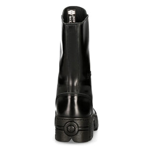 New Rock M-WALL027N-C2 Boots Black Leather Wall Rock Biker Mid-Calf Tower Boots - New Rock - 6