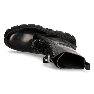 New Rock M-WALL027N-C2 Boots Black Leather Wall Rock Biker Mid-Calf Tower Boots - New Rock - 8