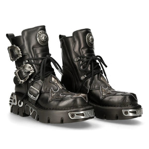 New Rock 407-S1 Herrenstiefel Silber Schwarz Reaktor Design Echtleder Boots - New Rock - 2