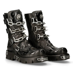 New Rock Mens Black Leather Skull Flame Reactor Boots M.727-S1 - New Rock - 2