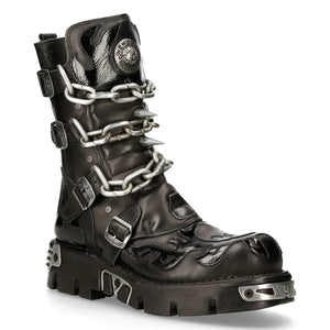 New Rock Mens Black Leather Skull Flame Reactor Boots M.727-S1 - New Rock - 3