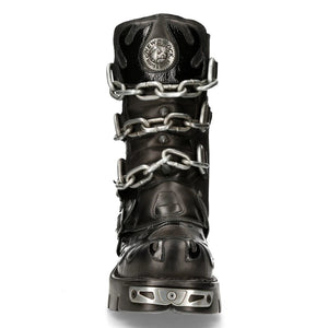 New Rock Mens Black Leather Skull Flame Reactor Boots M.727-S1 - New Rock - 4