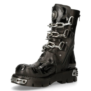 New Rock Mens Black Leather Skull Flame Reactor Boots M.727-S1 - New Rock - 5