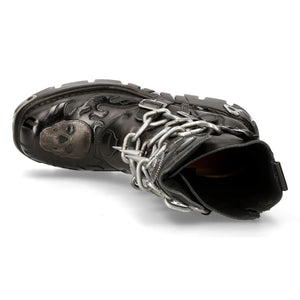 New Rock Mens Black Leather Skull Flame Reactor Boots M.727-S1 - New Rock - 8