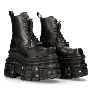 New Rock MILI083CCT-C4 Metallic Black Leather Military Boots Punk Goth Rock - New Rock - 2