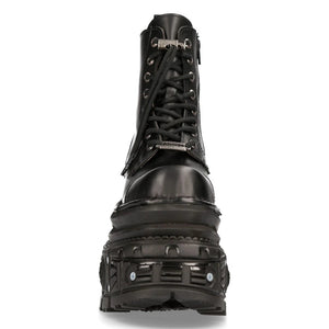 New Rock MILI083CCT-C4 Metallic Black Leather Military Boots Punk Goth Rock - New Rock - 4