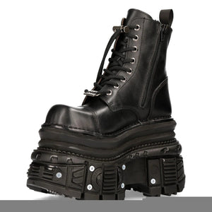 New Rock MILI083CCT-C4 Metallic Black Leather Military Boots Punk Goth Rock - New Rock - 5
