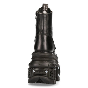 New Rock MILI083CCT-C4 Metallic Black Leather Military Boots Punk Goth Rock - New Rock - 6