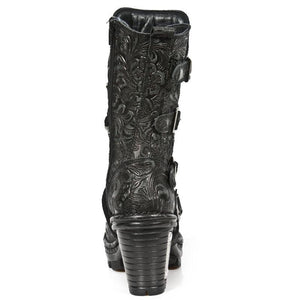 New Rock NEOTR005-S25 Vintage Floral Black Gothic Rock Punk Ladies Leather Boots-TruClothing