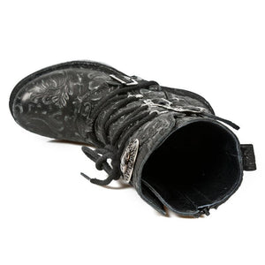 New Rock NEOTR005-S25 Vintage Floral Black Gothic Rock Punk Ladies Leather Boots-TruClothing