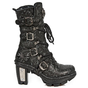 New Rock NEOTR005-S25 Vintage Floral noir gothique Rock Punk dames bottes en cuir - New Rock - 1