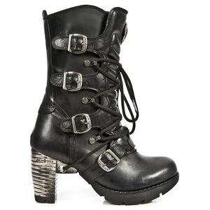 New Rock TR003-S1 womens Platform Heel Metal Rock Punk Laces Mid Boots Goth - New Rock - 1