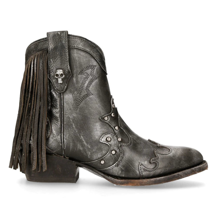 New Rock WSTM003-S1 Graues Leder Spitz Stiefel Cowboy Western Quaste Vintage - New Rock - 1