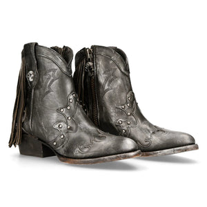 New Rock WSTM003-S1 Stivali a Punta Stile Western Cowboy Pelle Grigia con Nappine - New Rock - 2