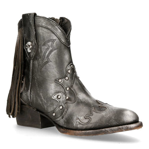 New Rock WSTM003-S1 Stivali a Punta Stile Western Cowboy Pelle Grigia con Nappine - New Rock - 3