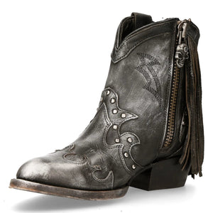 New Rock WSTM003-S1 Stivali a Punta Stile Western Cowboy Pelle Grigia con Nappine - New Rock - 5