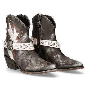 New Rock WSTM004-S2 Spitz Stiefel Grau Weiß Leder Cowboy Western Vintage - New Rock - 2