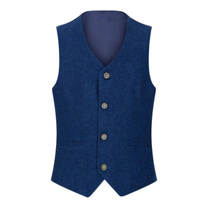Orson - Boys 3 Piece Wool Suit Blue Tweed 1920s Classic 4 Pocket Waistcoat - House of Cavani - 5