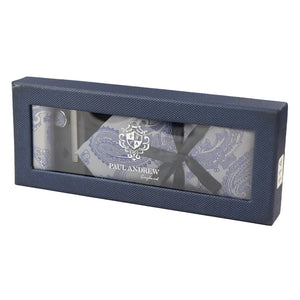 Paisley Neck Tie Gift Set Pocket Square Cuff Links Floral Satin - Blue - Paul Andrew - 8