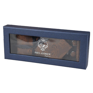 Paisley Neck Tie Gift Set Pocket Square Cuff Links Floral Satin - Brown - Paul Andrew - 15