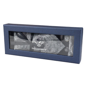 Paisley Neck Tie Gift Set Pocket Square Cuff Links Floral Satin - Grey - Paul Andrew - 18