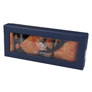 Paisley Neck Tie Gift Set Pocket Square Cuff Links Floral Satin - Orange - Paul Andrew - 23