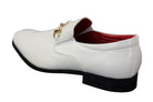 Patron 80058 - Mens White Black Patent Shiny Slip On PU Snake Crocodile Leather Shoes Gold Buckle-TruClothing