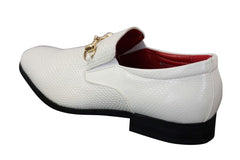 Patron 80058 - Mens White Black Patent Shiny Slip On PU Snake Crocodile Leather Shoes Gold Buckle-TruClothing