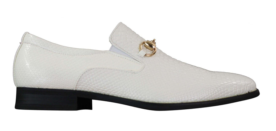 Patron 80058 - Mens White Black Patent Shiny Slip On PU Snake Crocodile Leather Shoes Gold Buckle - Patron - 1